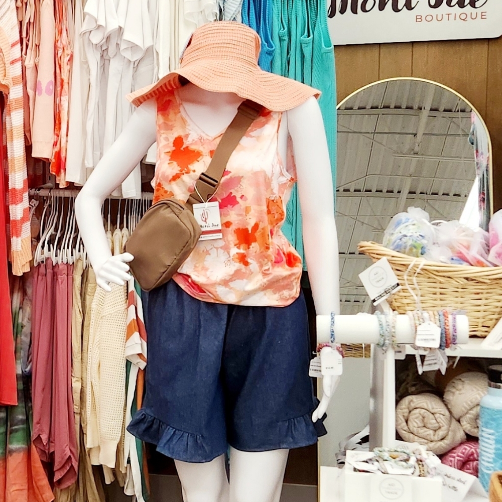 NWT V Neck Lattice Back Tank Top In Orange, Pink, Red Floral